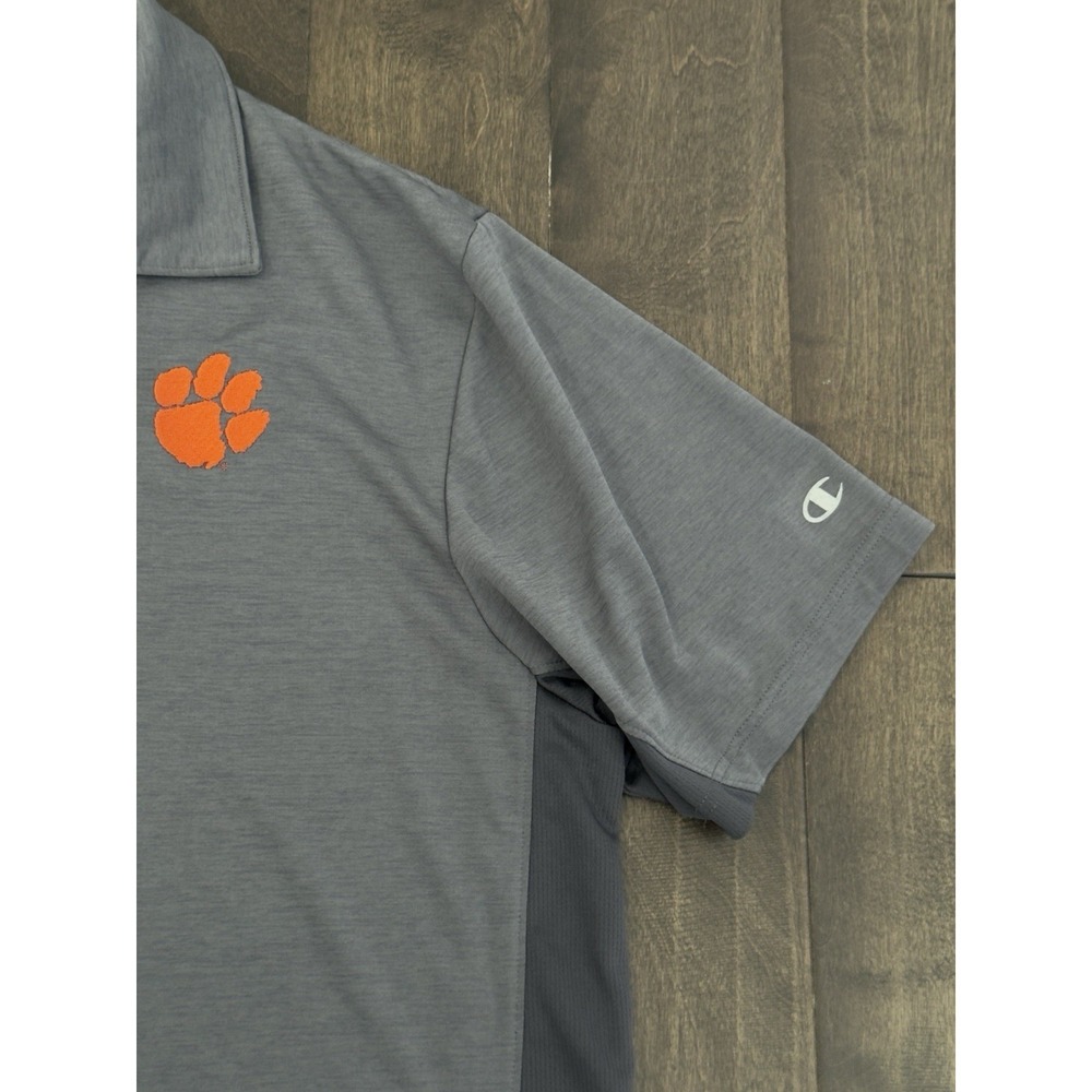 Champion Clemson Tigers Football Mens Short Sleeve Grey Polo Shirt Size 2XL Logo - Picture 4 of 7